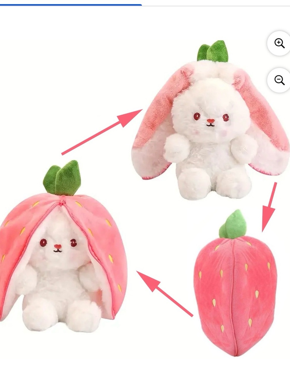 Plush Strawberry Bunny Toy - Pink Bunny in Strawberry Hood